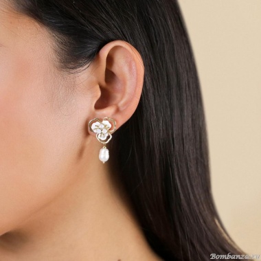 Серьги Franck Herval, Lisette, перламутр, кристаллы Swarovski, жемчуг, FH25.2-12-69675 белый