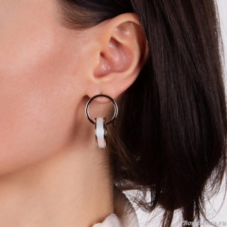 Серьги Nuance, асимметричные, с подвесками-кольцами, NFN-23.03-007 серебристый