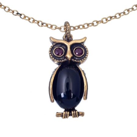 Колье Alcozer&J, подвеска-сова, оникс, гранат, Swarovski, AL-C5255C золотистый