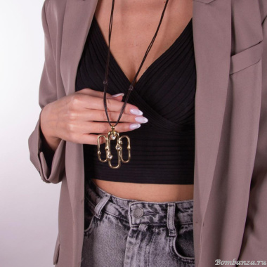 Колье Ciclon, Sakura, кожаное, с чешскими кристаллами, CN-220818 хрустальный