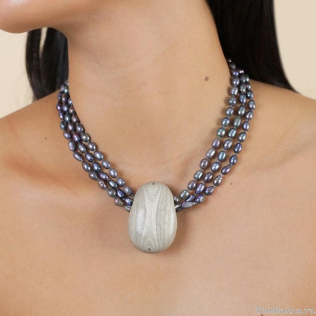 Колье Nature Bijoux, Pebble Beach, жемчуг и эбеновое дерево, NB25.2-15-43612 серый