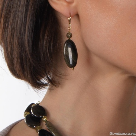 Серьги Lanzerotti, Sfarfallio, обсидиан, лабрадорит, кристалл, LZ-24.01-088 зеленый