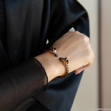 Браслет Polina Firenze, кафф, зебра с кристаллами и эмалью, PF25.2-BR4287 золотистый