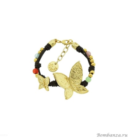 Браслет Tra-la-ra, Vuela, кожаный, с бабочой и муранским стеклом, TLR23-224O011 золотистый