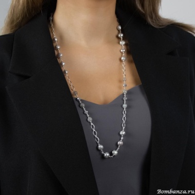 Колье Lanzerotti, Gelido, с жемчугом, лабрадоритом и кристаллами, LZ-25.02-007 серый