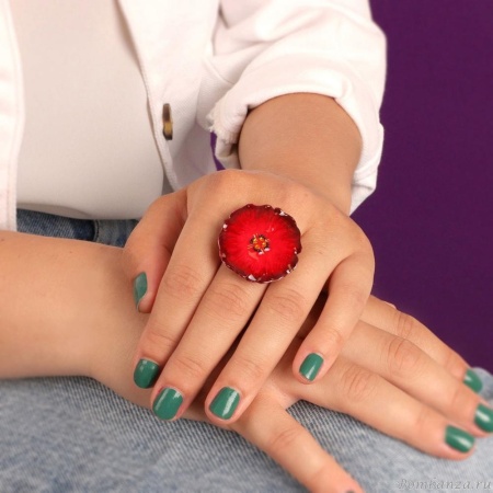 Кольцо TARATATA, Bloom, разъемное, смола, стразы, микрошарики, TT-W23-11431-103 красный