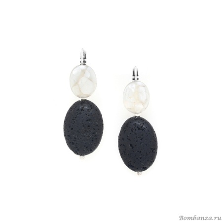 Серьги Nature Bijoux, Volcan, с перламутром и вулканической лавой, NB25.2-12-90346 черный