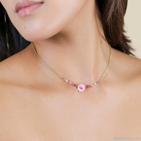 Колье Franck Herval, Loulou, цветок, агат, жад, бусины, эмаль, FH25.1-15-64351 розовый
