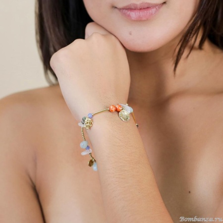 Браслет Franck Herval, Layla, амазонит, кварц, яшма, перламутр, бусины, FH25.1-13-72981 золотистый