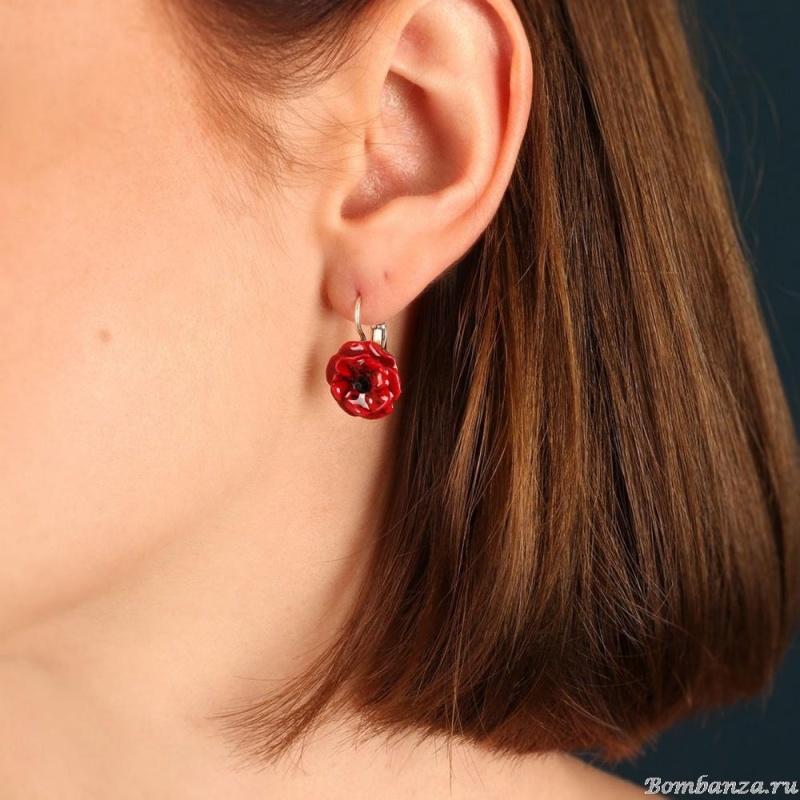 Серьги TARATATA, Joli coquelicot, с цветной смолой и кристаллом, TT-T24-08743-103 красный