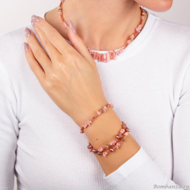 Колье Lanzerotti, Tul, с родохрозитом и кристаллами, LZ-22.09-308 розовый