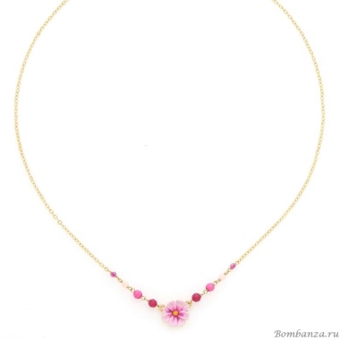 Колье Franck Herval, Loulou, цветок, агат, жад, бусины, эмаль, FH25.1-15-64351 розовый