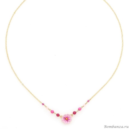 Колье Franck Herval, Loulou, цветок, агат, жад, бусины, эмаль, FH25.1-15-64351 розовый
