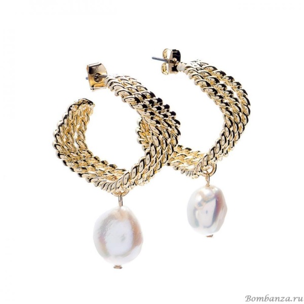 Серьги Moon Paris, Ringo, полукольца, с жемчугом, MR-21.04-049 золотистый