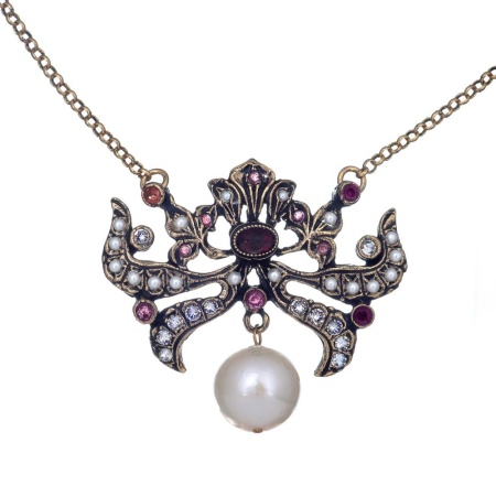 Колье Alcozer&J, бусина майорка, жемчуг,гранат, Swarovski, AL-C5447C золотистый