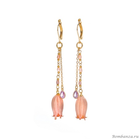 Серьги Lanzerotti, Anne with an E, с жемчугом, фианитами и цветком, LZ-25.08-255 розовый