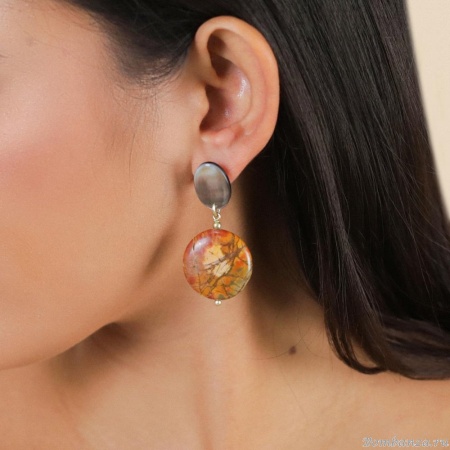 Серьги Nature Bijoux, L'ile Rousse, с яшмой "Пикассо" и перламутром, NB25.2-12-90425 коричневый