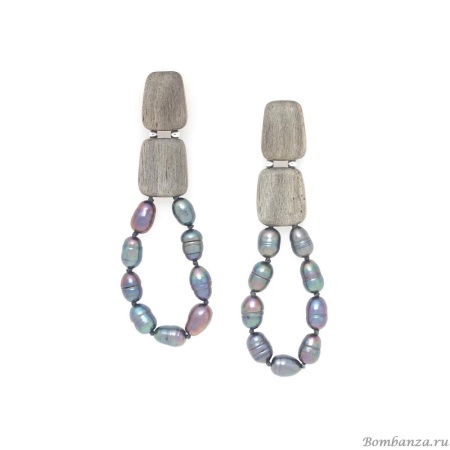 Серьги Nature Bijoux, Pebble Beach, из эбенового дерева, с жемчугом, NB25.2-12-90372 серый