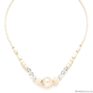Колье Nature Bijoux, Pondichery, кость,говлит,горный хрусталь,жемчуг, NB24.1-15-43055 белый