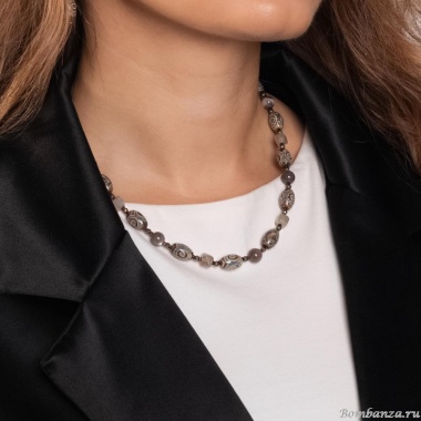 Колье Lanzerotti, Caramello, агат, лунный камень, гематит, пирит, LZ-24.11-494 серый
