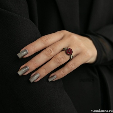 Кольцо Lanzerotti, Elisir, стрейч, двойное, мурано, пирит, кристалл, LZ-25.10-342 бордовый