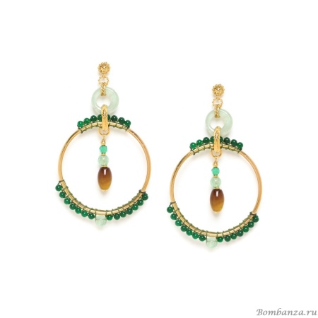 Серьги Nature Bijoux, Agate verde, с агатом, жадом и авантюрином, NB23.2-12-79069 зеленый