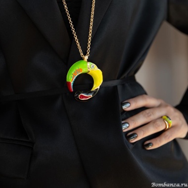 Колье Polina Firenze, тукан с кристаллом и эмалью, PF25.2-PE4317 золотистый