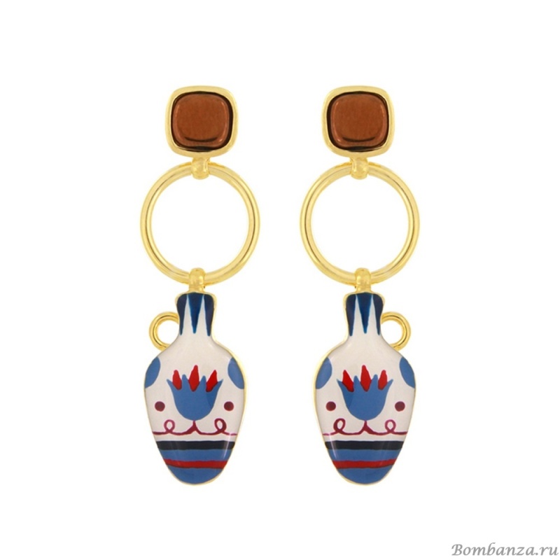 Серьги TARATATA, Antique, с цветной смолой, рисунками и гематитом, TT-H25-07957-20M золотистый