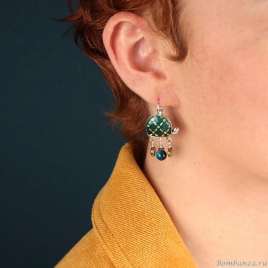 Серьги TARATATA, Galapagos, золотая краска, бусины гематита, нефрита, TT-E25-10796-107 зеленый