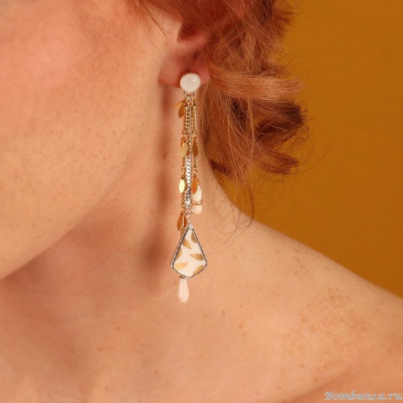 Серьги TARATATA, Lovely, со смолой, бусинами и золотой краской, TT-E24-04937-101 белый Серьги TARATATA, Lovely, со смолой, бусинами и золотой краской, TT-E24-04937-101 белый