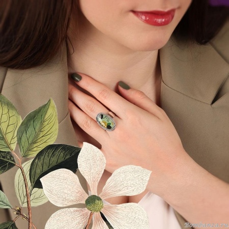 Кольцо TARATATA, Living room, разъемное, с цветной смолой и блестками, TT-H24-05416-10T бирюзовый