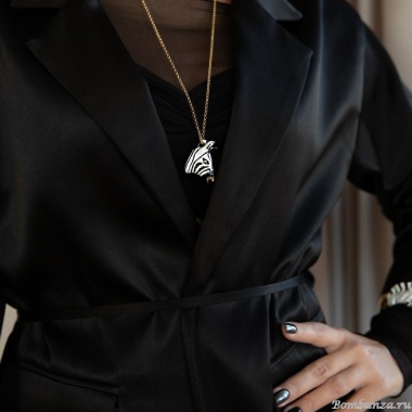 Колье Polina Firenze, зебра с кристаллами и эмалью, PF25.2-PE4284 белый