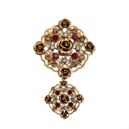 Брошь Celeste G, с кристаллами Swarovski и фианитами, CS25.1-1905 красный