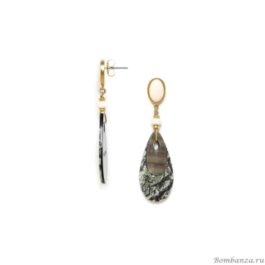 Серьги Nature Bijoux, Ozaretta, камень боджи, перламутр, кость, NB23.2-12-78722 серый