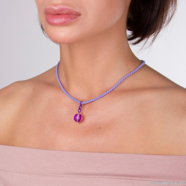 Колье Lanzerotti, Montpasier, с сиреневой цепью и кристаллом, LZ-22.06-154 фуксия