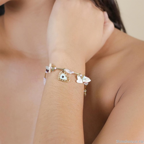 Браслет Franck Herval, Amanda, аквамарин, кварц, жемчуг, гранат, бусины, FH25.1-13-72902 золотистый