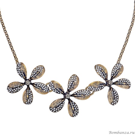 Колье Alcozer&J, цветы, жемчуг, кристаллы Swarovski, AL2406-C5576C золотистый