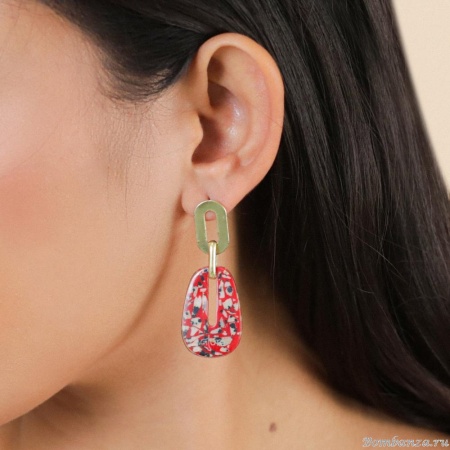 Серьги Nature Bijoux, Sicilia, с далматинской яшмой в смоле, NB25.2-12-90362 красный