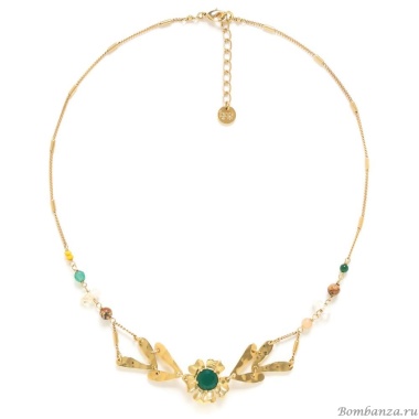 Колье Franck Herval, Mathilde, с жадом, яшмой, цитрином, костью, агатом, FH24.1-15-63972 золотистый