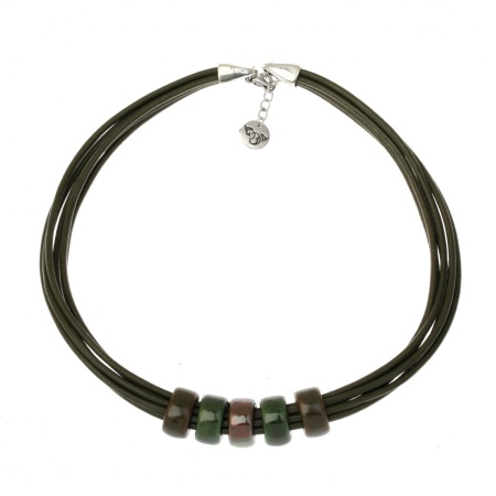 Колье By Dziubeka, NC1741 G зеленый коричневый серебристый