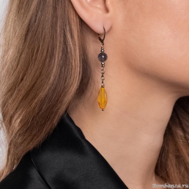 Серьги Lanzerotti, Caramello, с лунным камнем, янтарем и пиритом, LZ-24.11-514 желтый Серьги Lanzerotti, Caramello, с лунным камнем, янтарем и пиритом, LZ-24.11-514 желтый