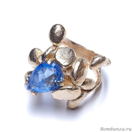 Кольцо Estrosia, с кристаллом, в форме капельки, ES-ANG30-3A (синий, 17)