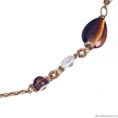 Колье Alcozer&J, с агатом и жемчугом, AL-C68MR22-R коричневый