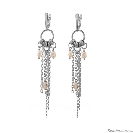 Серьги Lanzerotti, Gelido, с жемчугом и цепями, LZ-25.02-059 серебристый Серьги Lanzerotti, Gelido, с жемчугом и цепями, LZ-25.02-059 серебристый