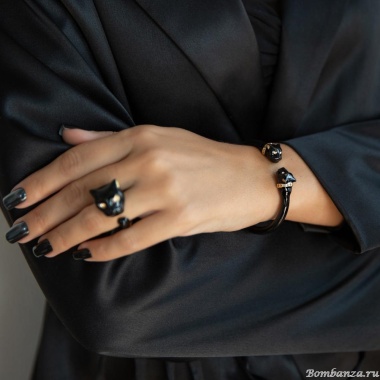 Браслет Polina Firenze, кафф, пантера с кристаллами и эмалью, PF25.2-BR2174 черный