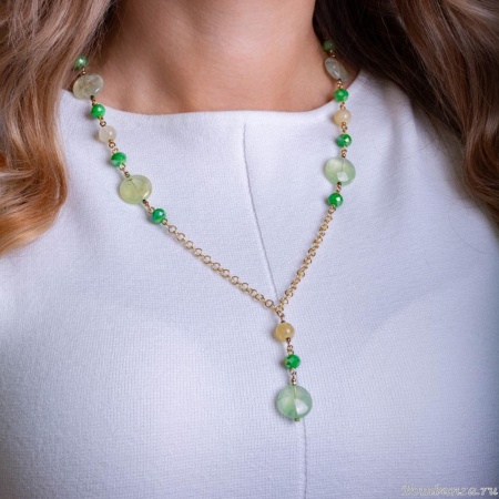 Колье Lanzerotti, Ispirazione, пренит, гипсан, кристаллы, гематит, LZ-24.10-452 мятный