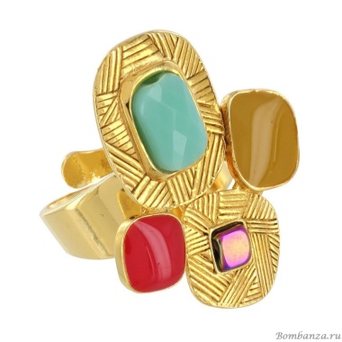 Кольцо TARATATA, Joyeuse, разъемное,со смолой,стеклянными бусинами, TT-H24-11420-20M золотистый