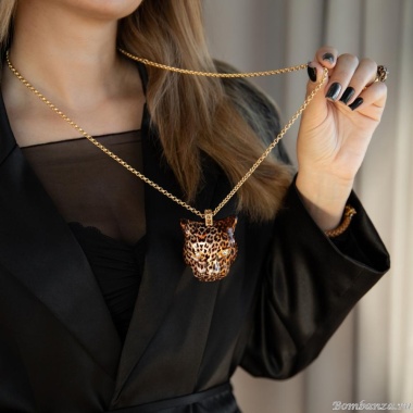 Колье Polina Firenze, ягуар с кристаллами и эмалью, PF25.2-PE4400 коричневый