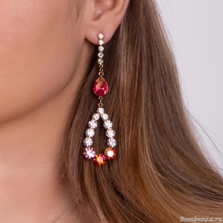 Серьги Moon Paris, Ringo Queen, асимметричные, с кристаллами, MRQ-24.05-007 золотистый