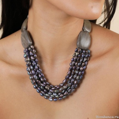 Колье Nature Bijoux, Pebble Beach, жемчуг и эбеновое дерево, NB25.2-15-43610 серый